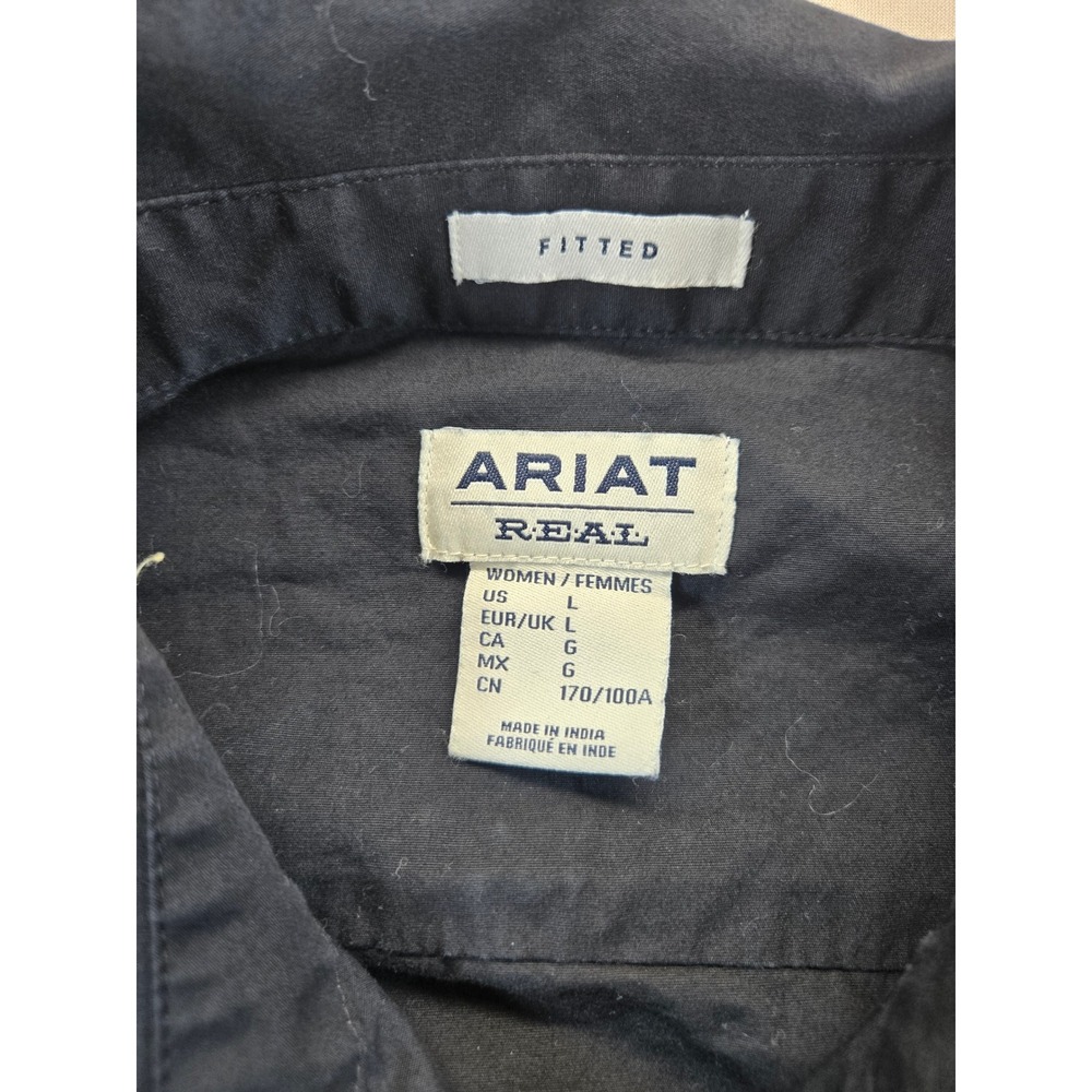 Ariat Shirt Womens L Black Real Fitted Western Long Sleeve Logo Embroidery - Picture 3 of 8